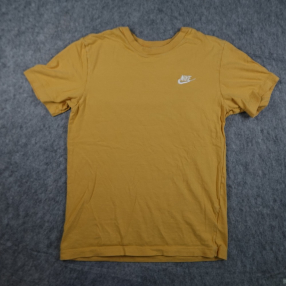 Nike Shirt Mens Small Yellow Sportswear Club Short Sleeve Embroidered Logo Tee